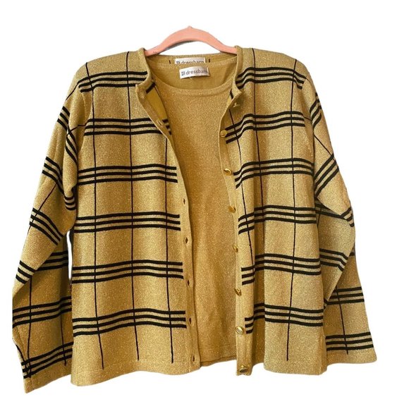 Dress Barn Women's 2 Piece Cardigan and Top Gold Metallic Size Medium - Picture 1 of 6